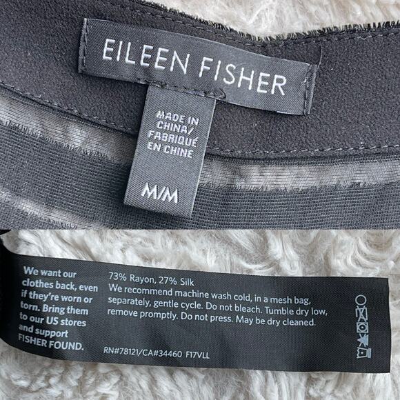 Eileen Fisher velvet burnout tunic blouse mini dress black oversized silk blend - Picture 4 of 17